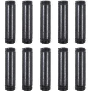 10 Pack 3/4 Inches x 4 Inches Black Malleable Steel Nipples Fitting, DIY Steampunk Industrial Vintage Style.