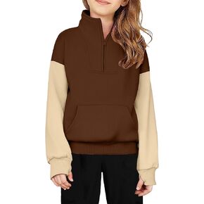 Arshiner Girls Half Zip Sweatshirt Fleece Quarter Zip Pullover Sweatshirts Fall Clothes for Teen Girls Thumb Hole