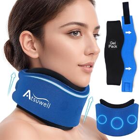 Atsuwell Neck Brace for Sleeping, Soft Cervical Collar for Neck Pain and Support, Adjustable Neck Support Brace with Hot Cold Gel Packs Reusable for Office Pressure, Surgery Recovery, Fatigue, Blue