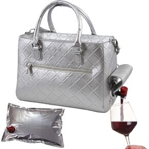 Insulated Drink Purse w/ 3L Bladder Bag | Thermal Hot and Cold Storage | Portable Drinking Dispenser for Wine, Cocktails, Beer, Alcohol | PU Leather Finish