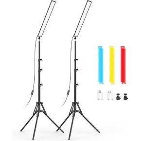 2 Pack LED Video Light Stick with 62.99'' Tripod Stand/Color Filter, Dimmable 2500K-8500K Studio Light Wand Photography Lighting Kit for Video Recording/Game Streaming/Photo Content/YouTube