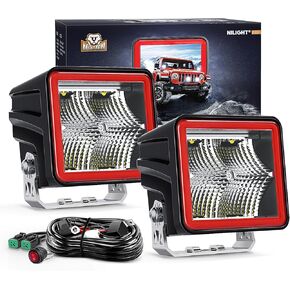 Nilight 3 Inch Cube LED Pod Light Bar with DRL 20W 2200LM 10° Super Spot Light 16AWG Wiring Harness Kit Offroad LED Driving Work Lights for Jeep Truck UTV 4x4 ATV Motorcycle, 5 Years Warranty