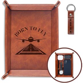 INNObeta Pilot Gifts Valet Tray for Male, Men, Aviation Gifts Desktop Storage Organizer PU Leather Bedside Tray Key Coin Holder for Birthday, Christmas - Born to Fly in Saudi Arabia