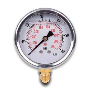 Pressure Gauge with Radial Connection, Stainless Steel IP65, 2.48'' with Bottom Connector, 1/4 Glycerin (0-1500 psi)