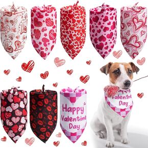 8 Packs Valentine's Day Dog Cat Bandanas Triangle Pet Scarf Red Pink Heart Love Design Valentine Pet Bandana for Small Medium Dogs Cats Pets