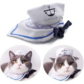 PETLESO Cat Costume Cat Sailor Hat Outfit Pet Halloween Costumes for Kitten,Puppy