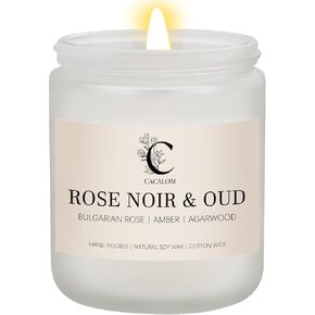 Rose Noir & Oud Scented Candles, Long Lasting Burn Candles for Home Scented, Soy Wax Stress Relief Jar Candles, 7 oz