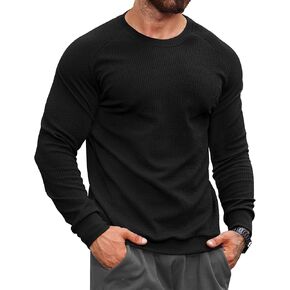 سويت شيرت رجالي للتمرين بأكمام طويلة، بلوفر رياضي مضلع قابل للتمدد، مقاس S-XXL