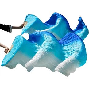 1 Pair(Left+Right) Belly Dance Fan Artificial Silk Bamboo Fans,Colorful Dancing Fabric Fans,Long Folding Imitated Silk Fans,for Dancing Show Arts,Length 180cm Width 90cm.