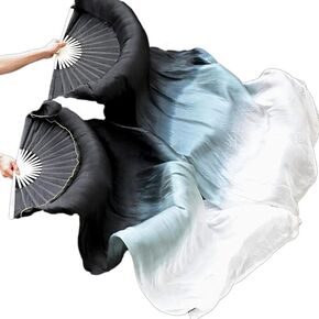 1 Pair(Left+Right) Belly Dance Fan Artificial Silk Bamboo Fans,Colorful Dancing Fabric Fans,Long Folding Imitated Silk Fans,for Dancing Show Arts,Length 180cm Width 90cm.