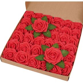 BLEUM CADE 16Pcs Artificial Flowers Fake Roses with Stems, Royal Blue Boxed Foam Roses for DIY Bouquets Centerpieces Wedding Party Arrangement Bridal Shower Decor