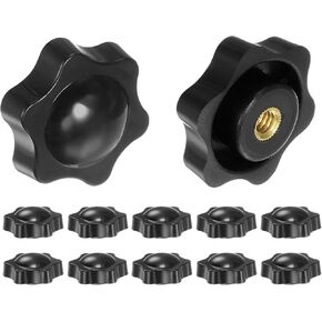 HARFINGTON 12pcs Star Knobs 1/4-20 Female Thread 1.5" (38mm) 6-Point Plastic Head Brass Insert Non-Through Hole Screw-in Threaded Hand Knob Clamping Handle, Black