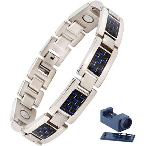KYOSI Titanium Magnetic Bracelet for Men Magnet Jewelry Men Links Fashion Blue Carbon Fiber 8.66 inches