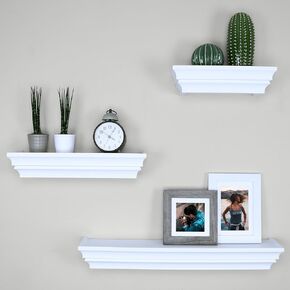 Ballucci Victorian Wall Ledge and Shelf, White Floating Shelves, 12", 16", 24", Set of 3
