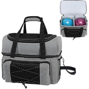 Large Bowling Ball Bag, 2 Ball Bowling Bags, Double Layers Bowling Totes with Padded Ball Holder Bowling Ball Case Fits Bowling Shoes Up to Mens Size 16 Bowling Gear Organizer (Black)