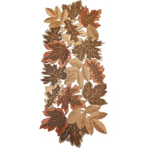 Fall Leaf Embroidered Table Runner 36 Inches for Thanksgiving and Autumn Harvest Decoration (16''x36'', Coffee colored maple leaves)