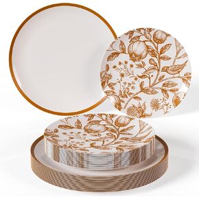 Trendables 80 Piece Plastic Disposable Plates Set For 40 Guests I 40 X 8 Inch Dessert Plates & 40 X 10 Inch Disposable Plastic Plates | Thanksgiving Plates | White & Brown Pomegranate Design