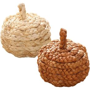 SUPVOX 2 Pcs Straw Woven Pumpkin Ornaments - Fall Thanksgiving Pumpkin Hanging Decor for Halloween Christmas Party Home Decoration