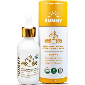 SUNNY 100% Organic Liquid Mushroom Tincture | For Focus, Energy & Endurance | Fruiting Body Extract | Productivity Boosting AM Formula | 4-in-1 Lion's Mane, Corydceps, Maitake, Shiitake | 60mI