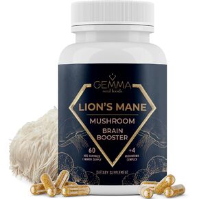 Gemma Soul Foods Organic Lion's Mane Mushroom Complex - Non-GMO Lions Mane Supplement Non Tropic Chaga Shiitake and Reishi Focus Supplement 60 Caps