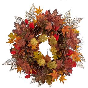 Nearly Natural 30in. Autumn Maple Leaves, Acorn, Pinecones and Cinnamon Sticks Artificial Fall Wreath