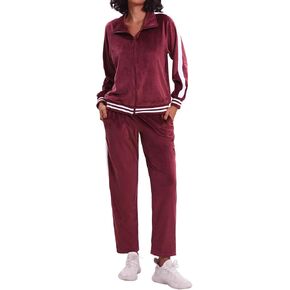 Women's Velour Tracksuit Zip-Up Jacket and Jogger Pants with Pockets Sweatsuit Loungewear Set 2 Piece Loose Fit