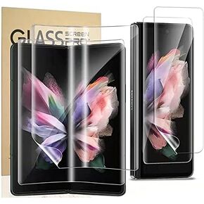 [6 in 1 Tempered Glass Front Screen Protector for Samsung Galaxy Z Fold 5+ Inner Soft TPU Film Shields Big Screen+ Camera Lens Protector [Scratch Resistant] [Bubble Free]