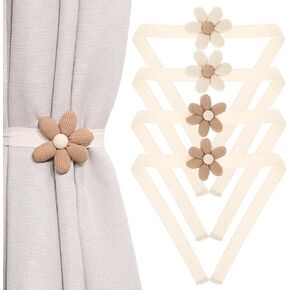 4Pcs Flower Curtain Ties for Drapes, Boho Curtain Holder Back Curtain Tiebacks Daisy Curtain Tiebacks Curtain Pull Backs Curtain Ties Curtain Accessories for Wall Home Office Farmhouse Decoration