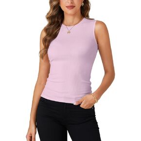 Rooscier Women's Racerback Crew High Neck Knit Ribbed Slim Fitted Casual Basic Tank Top Shirts in Saudi Arabia