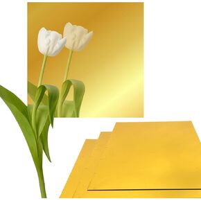 Pack of 4 Acrylic Mirror Sheet 12x12'' – Gold Adhesive Sheets Gold Acrylic Mirror Sheets 1/8'' Thickness Mirror Cast Acrylic Plexiglass Sheets with Film Masking for Design DIY Craft