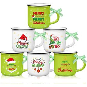 6 Pcs Christmas Mini Coffee Mugs Xmas Mini Coffee Cups Christmas Mugs with Ribbons for Home Tiered Tray Decor Xmas Winter Holiday Kitchen Bar Decorations Housewarming Gifts (Christmas Tree)