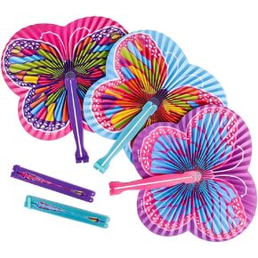 HAPPY DEALS ~ Butterfly Folding Fans - 12 pc - 9.5 Inch Handheld Colorful Party Favors Goody Bag Fillers Prizes