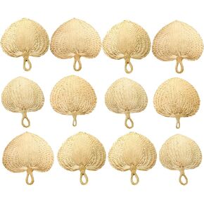 12 Pieces Natural Raffia Fans, Handmade Wedding Raffia Fans, Farmhouse Palm Leaf Hand Weaving Fan Boho Fans for Guest, Wedding Favors, Couple, Summer Cooling, Wall Decor
