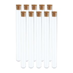 PATIKIL 20ml Test Tubes Set, 10pcs 5.91x0.63" PS Clear Round Bottom Test Tube Containers with Wood Stopper for Bead Party Candy Bath Salt Storage Scientific Experiment Plant Propagation