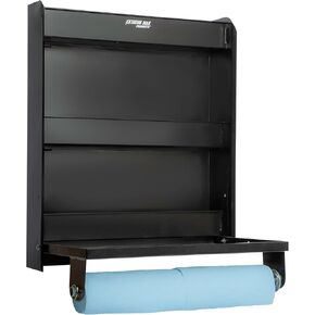 Extreme Max 5001.6037 Aluminum Work Station Storage Cabinet w/Flip-Out Work Tray & Paper Towel Rack Organizer for Enclosed Race Trailer, Shop, Garage, Storage - Black