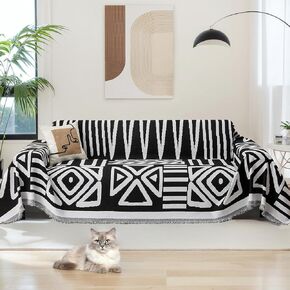 LiveGo Boho Sofa Covers for Dogs, Couch Sofa Covers for 2-3 Cushion Couch Sofa Chenille Sofa Slipcover Couch Covers for Sectional l Shaped Couch Pets Protector Furniture Covers (Orange, 71"x118")