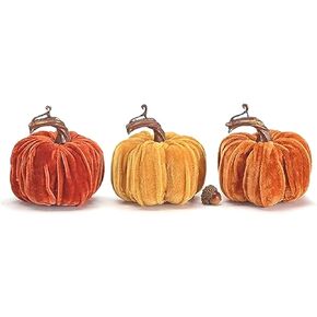 The Bridge Collection 3" Mini Velvet Pumpkins - Set of 3 - Vintage Pumpkin Decor for Fall Home Decor - Autumn Pumpkin Decor