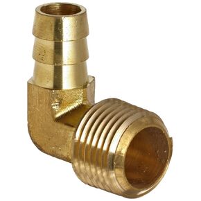 Anderson Metals Brass Hose Fitting, 90 Degree Elbow, 1/2" Barb x 1/2" Male Pipe