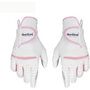 Scott Edward 1 Pair Leather Women's Golf Gloves Both Hand or 2 Pack Left Right Hand, Ladies Sports Gloves, Non-Slip Wear-Resistant Gloves, Breathable, Soft, Enhanced Grip and Comfort (Pink)