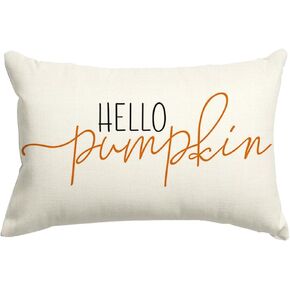RABUSOFA Fall Pillow Covers 12x20 Inch,Autumn Hello Pumpkin Pillows Decorative Throw Pillows,Lumbar Outdoor Thanksgiving Cushion Cover Farmhosue Fall Decor for Bedroom Couch Sofa White