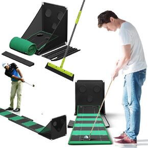 Golf Putting Mat - At Home Golf Practice Equipment with Care Brush, Golf Hole Putting Trainer, 4 Foam Inserts - Velvet Golf Training Mat for Indoor, Unique Office Golf Putting Set for Adults