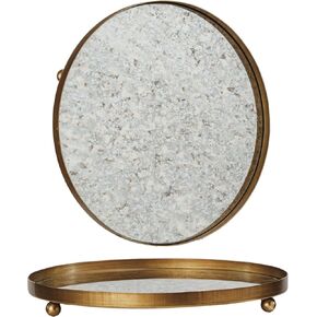 Creative Co-Op Antiqued Mirror Footed Metal Tray, Gold