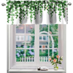 Valance for Watercolor Leaves Pattern 50″ X 20″ Curtain Valance for Kitchen Windows （Dark Blue）