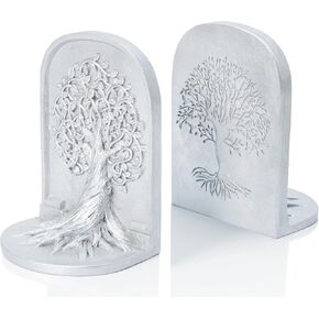 Tree of Life Bookends Decor 7 inch Resin Decorative Bookends for Library Office Bookshelf Decor, Non-Skid Anti-Slip Heavy Bookends, Cool Stuff to Put on Shelves, Gold Bookends