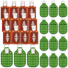 Frienda 24 Pcs Mini Hand Sanitizer Bulk Gift Set Include 12 Sanitizer 1 Fl oz 12 Hand Sanitizer Holder Keychains for Team Teen Girls Players Boy Party Favors Supply(Football,Brown and Green)