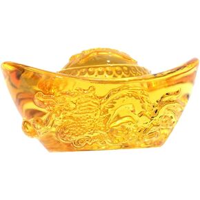 Crystal Lucky Ingot Crystal Figurines Feng Shui Crystal Yuan Bao Crystal Carving Ingot Golden Tone Ingot Dragon Yuan Bao Decor Ornament Crystal Ingot Chinese Style China Office