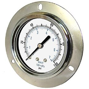 PIC Gauges 104D-254F Front Flanged Panel Mount Dry Pressure Gauge w/ Chrome Plated Steel Case, Brass Internals, Chrome Bezel, Plastic Lens, 2.5" Dial, 0/160 psi Range, 1/4" Male NPT