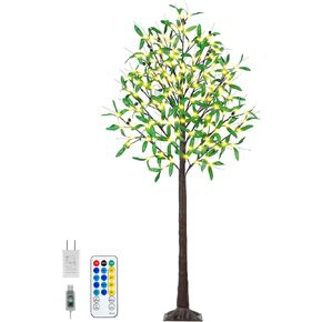 6FT Lighted Olive Tree - Olive Trees Artificial Indoor with 130 LED Lights, 13 Branches, 26 Fruits, 260 Leaves, Remote 8 Flashing Modes, Timing, DC5V Faux Olive Tree for Outdoor Party Home Decorations