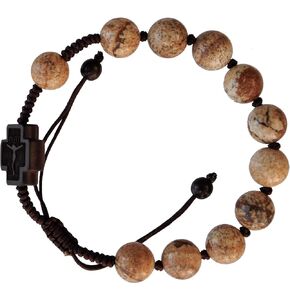 Sine Cera Picture Jasper & Jujube Wood Adjustable 10mm Rosary Bracelet