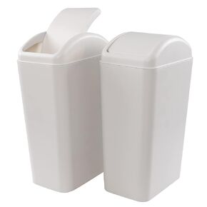 Vcansay 3.5 Gallons Swing Top Slim Garage Trash Can, White Plastic Swing Lid Trash Can, 2 Pack